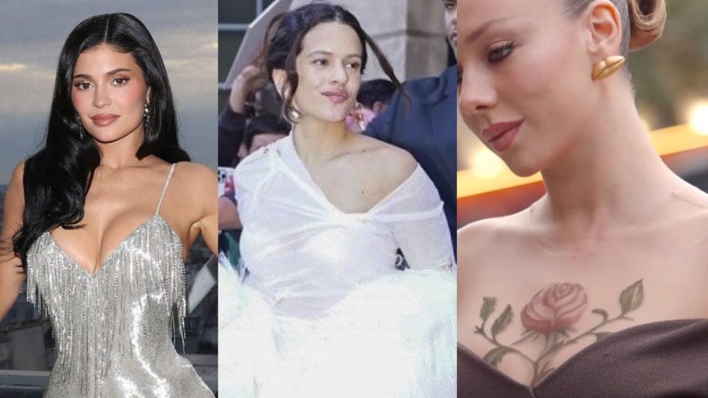 Ester Expósito sorprende con un llamativo escote en Schiaparelli París, mientras Rosalía y Kylie Jenner se reencuentran tras meses, en un desfile que marca tendencias y estilo.