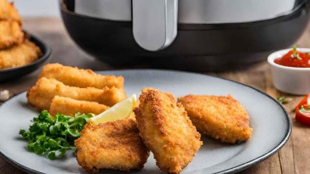 Merluza rebozada ligera en air fryer, crujiente por fuera y jugosa por dentro, sin fritura. Receta fácil y saludable lista en 18 minutos, ideal para comidas familiares y niños.